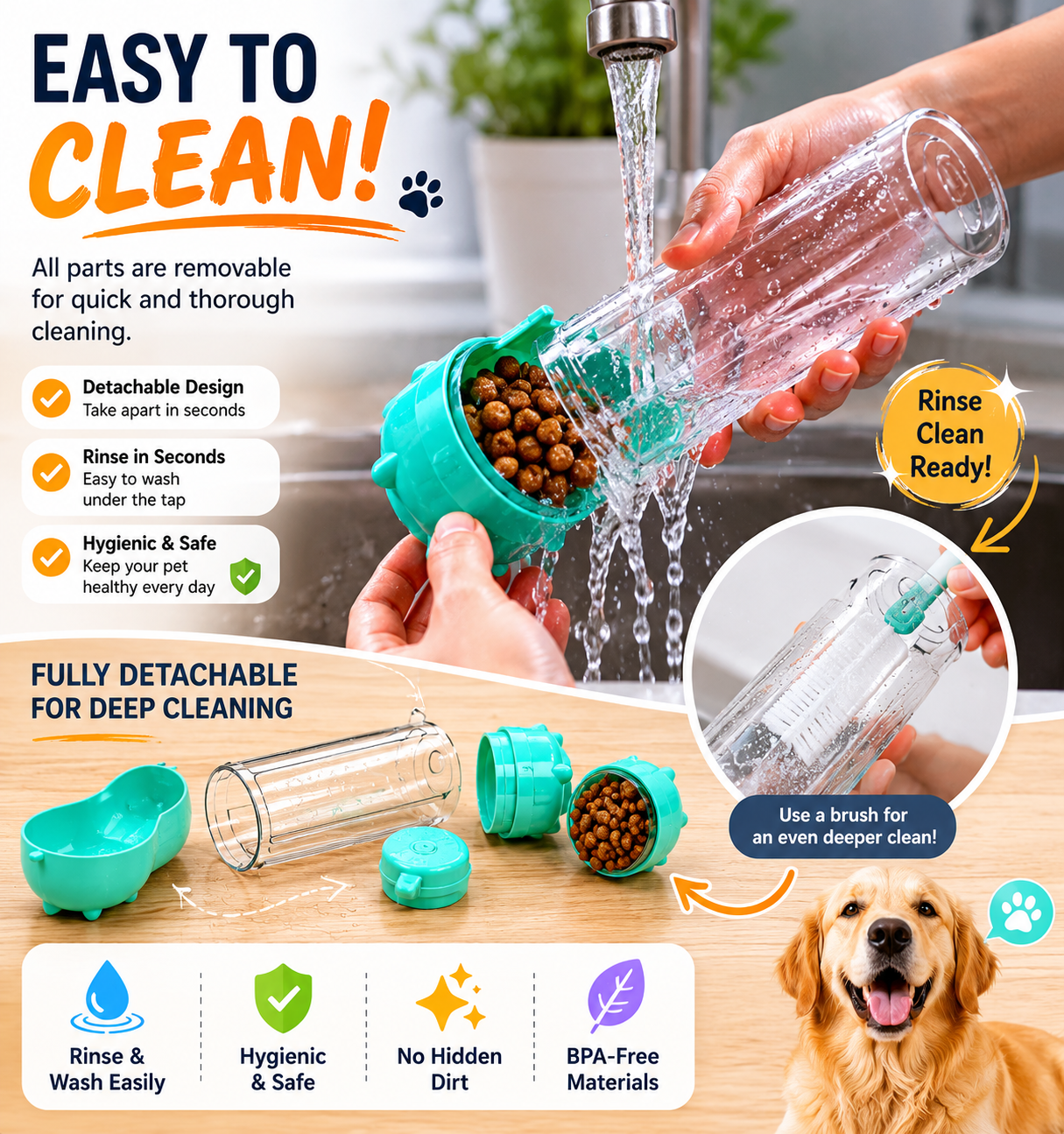 3-in-1 Portable Dog Water Bottle with Food Dispenser & Bowl