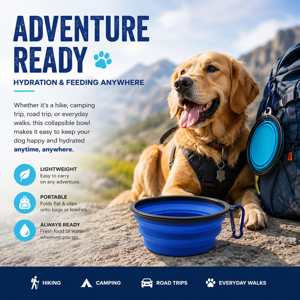 2-Pack Collapsible Dog Bowls — Portable Food & Water Bowls for Travel