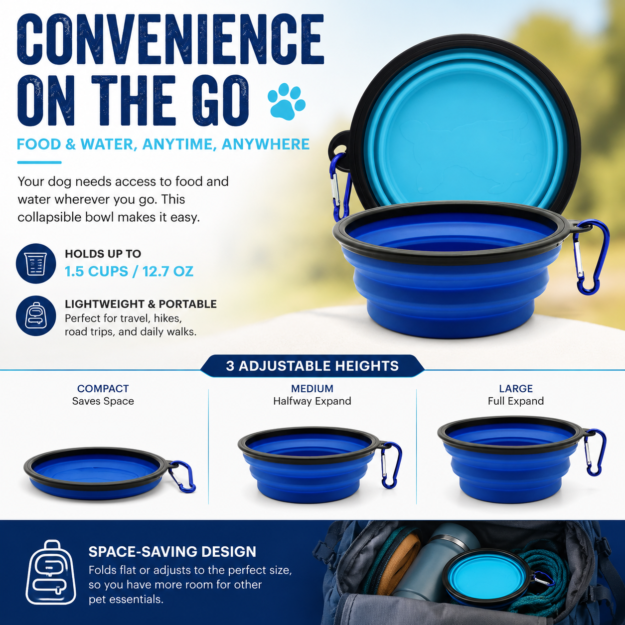 2-Pack Collapsible Dog Bowls — Portable Food & Water Bowls for Travel