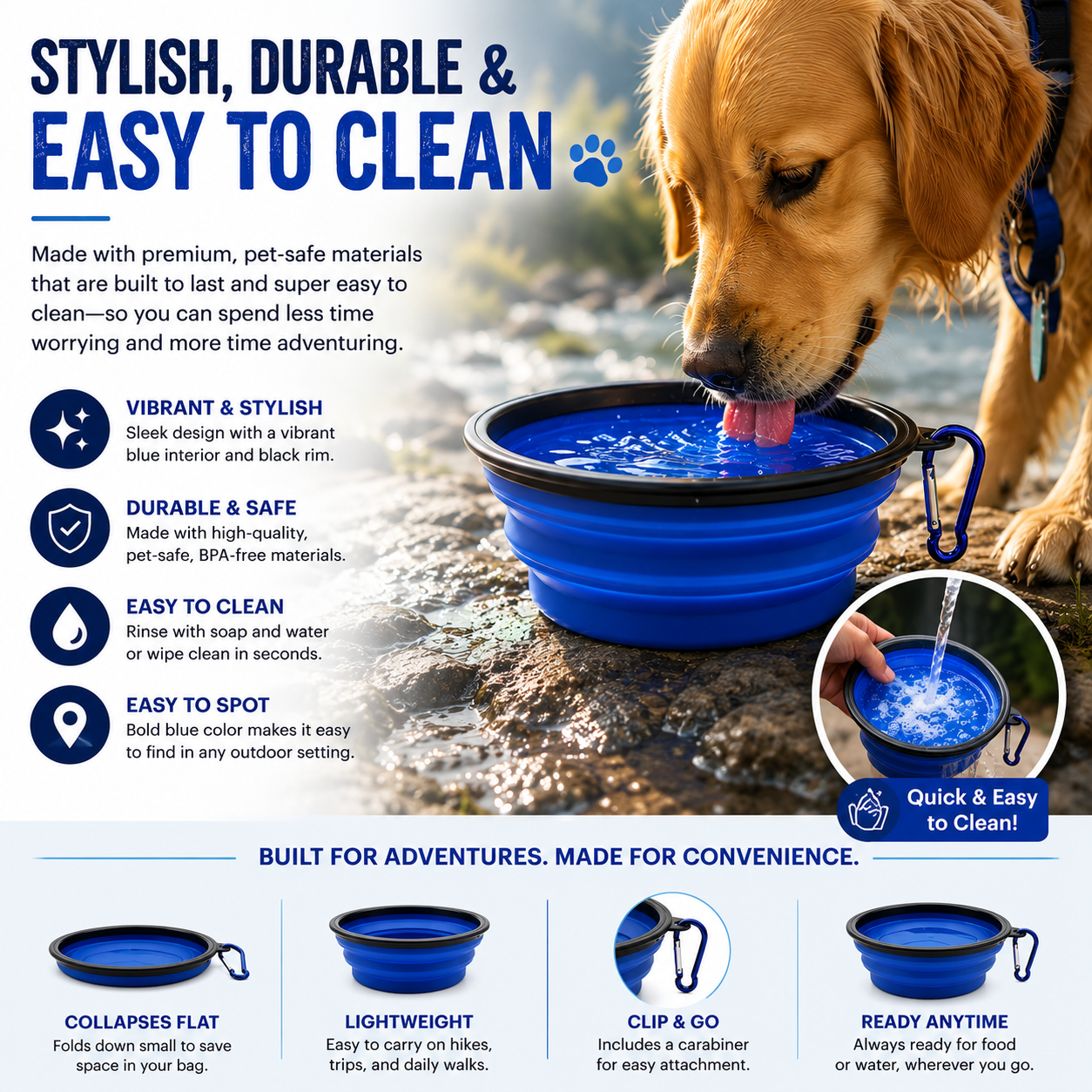 2-Pack Collapsible Dog Bowls — Portable Food & Water Bowls for Travel
